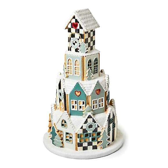 Mackenzie Childs Illuminated Farmhouse Courtly Check Gingerbread Village NEW - Picture 1 of 3